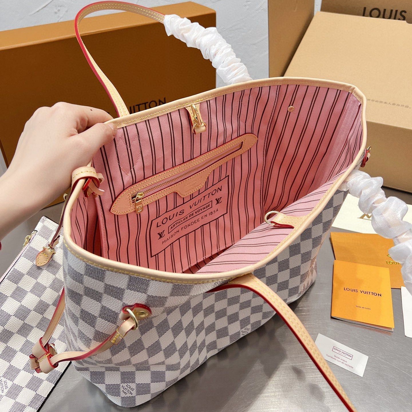 White Checkerboard Neverfull Medium Bag