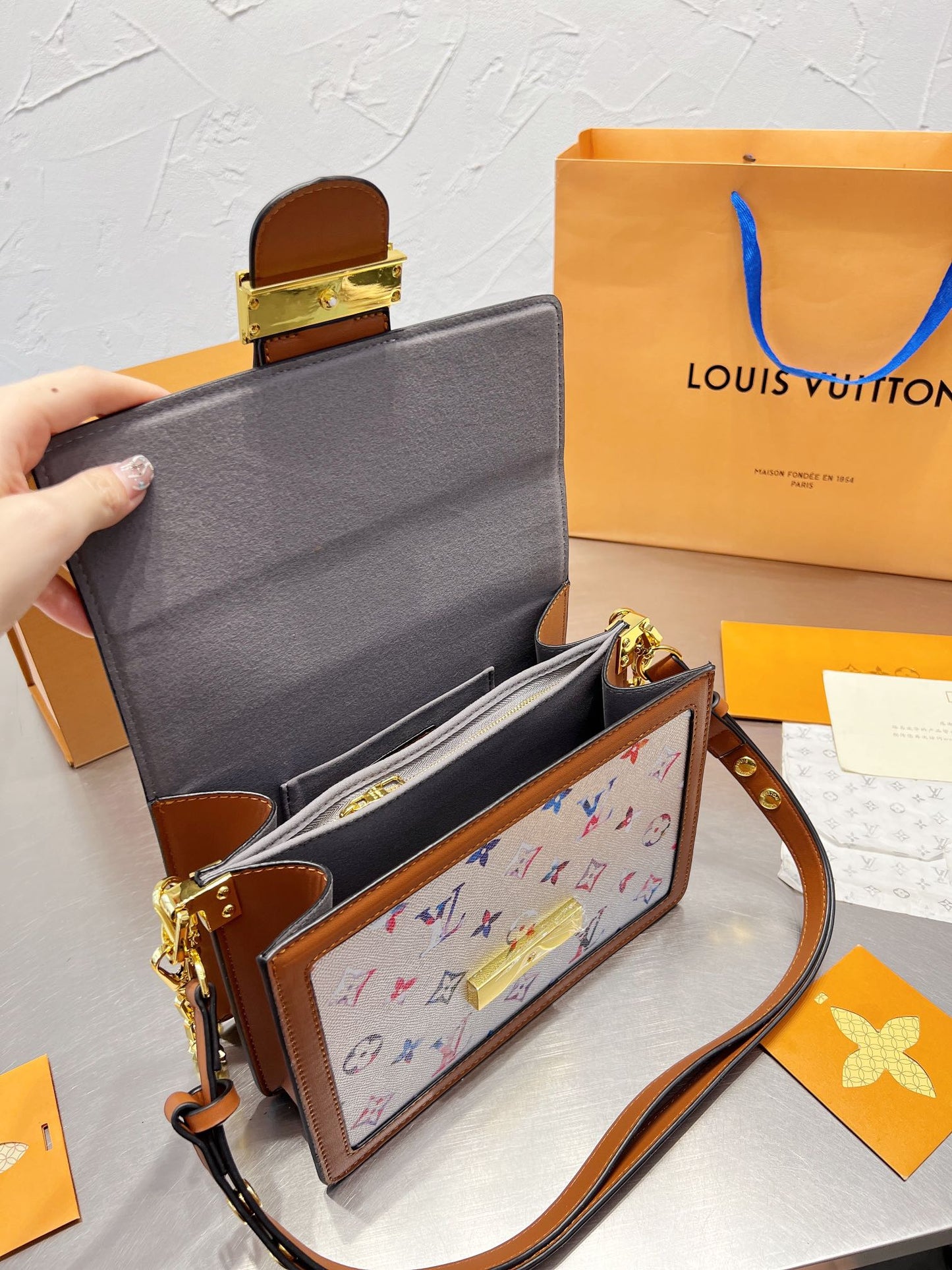 Vintage Hand Painted Rose Messenger Bag