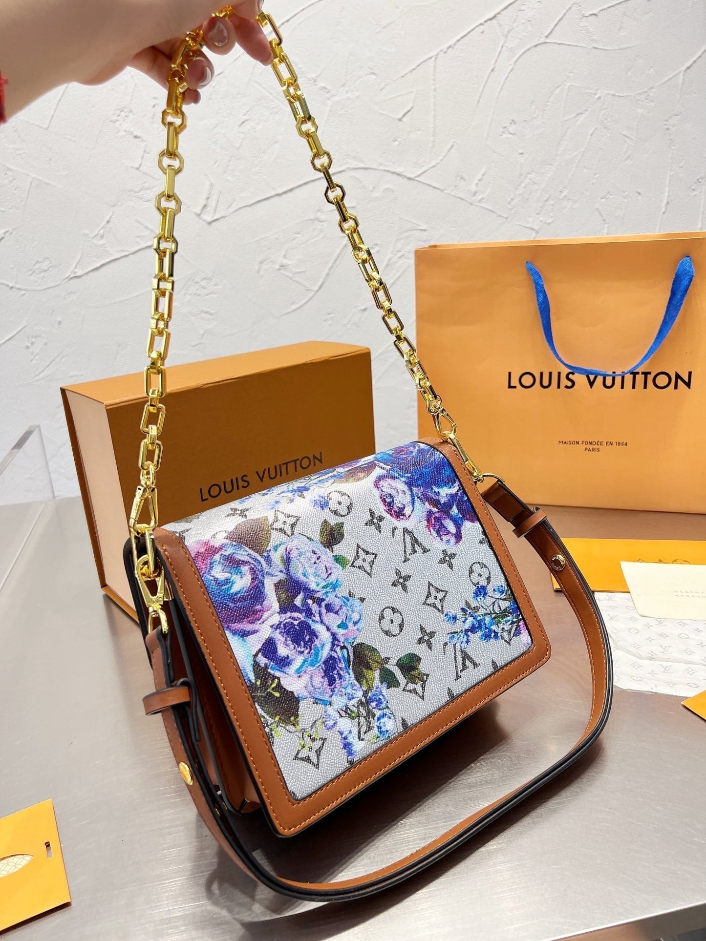 Vintage Hand Painted Rose Messenger Bag