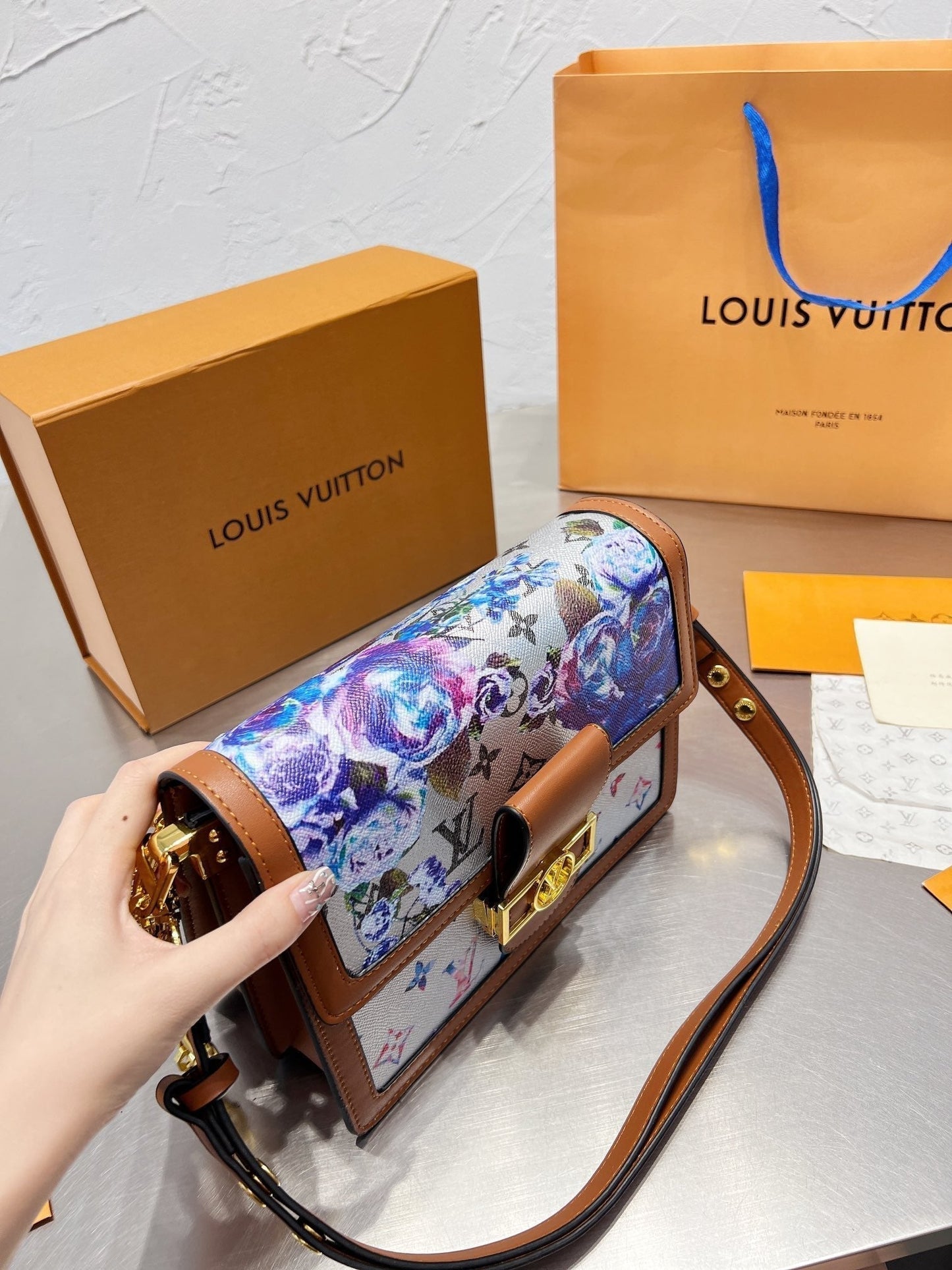 Vintage Hand Painted Rose Messenger Bag